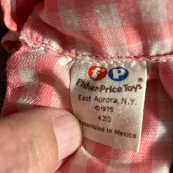 1975 FISHER-PRICE Crib & Playpen LOLLY Pink Gingham Rattle-Inside Rag Doll #420 - Picture 3 of 4